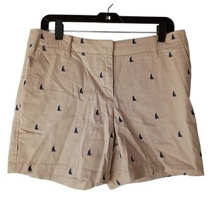 British Khaki Shorts Womens‎ Size 8 Nautical Sailboat Print Beige Preppy Summer